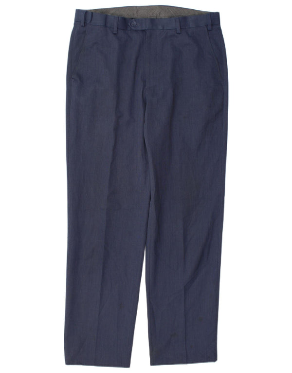 Calça masculina de ajuste regular Marks & Spencer W34 L31 azul marinho poliéster
