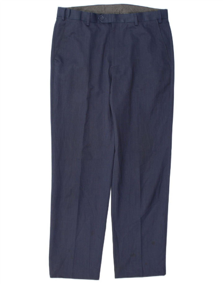 Calça masculina de ajuste regular Marks & Spencer W34 L31 azul marinho poliéster