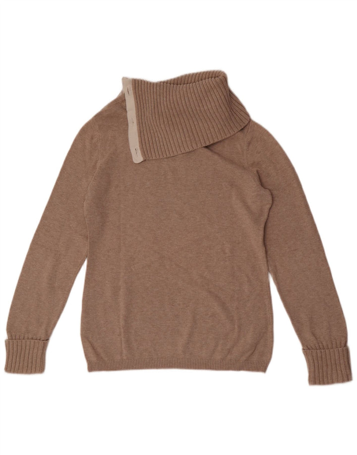 Suéter feminino Banana Republic com gola redonda e botão Reino Unido 14 médio bege