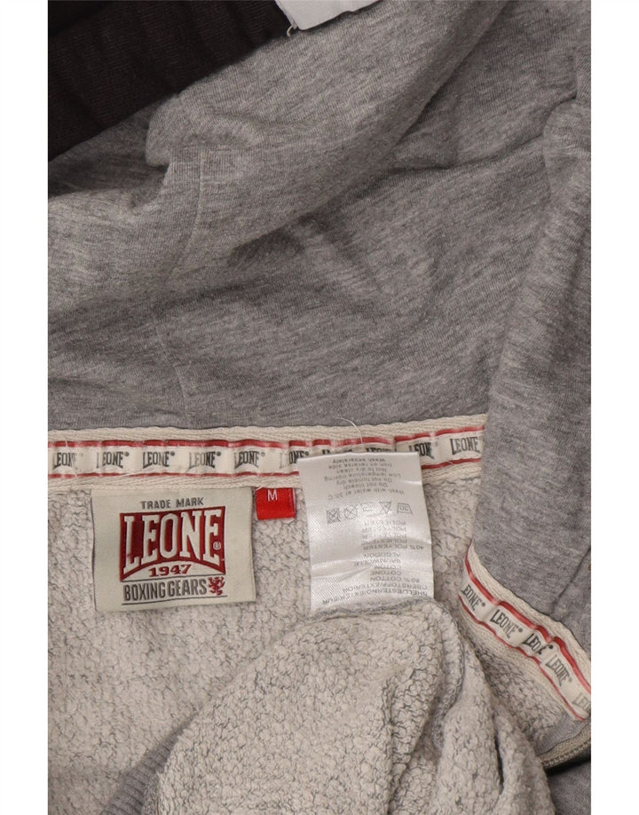 LEONE Suéter masculino com capuz e zíper cinza médio algodão colorblock