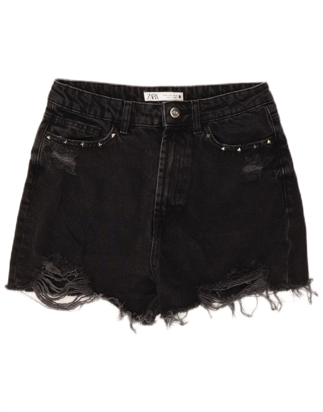 ZARA Shorts jeans feminino desgastado UE 38 pequeno W28 preto
