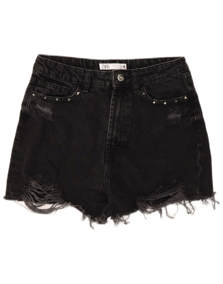 ZARA Shorts jeans feminino desgastado UE 38 pequeno W28 preto