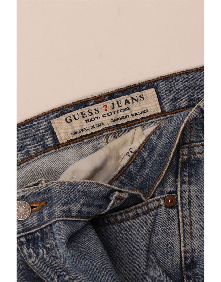 Guess Calça jeans reta masculina desgastada W34 L31 azul