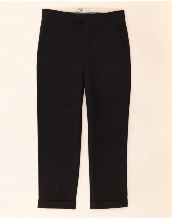Calça feminina Zara de terno reto EU 36 XS W26 L27 algodão preto