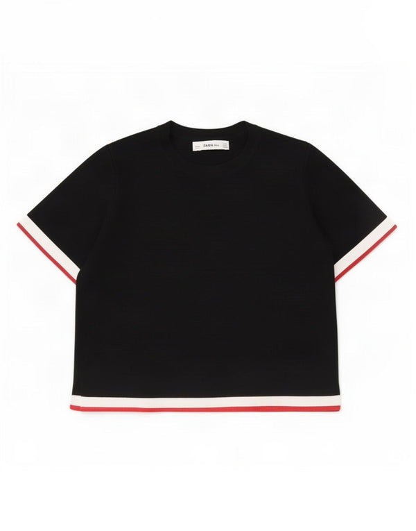 Zara Camiseta Feminina Crop Top UK 10 Pequena Viscose Colorblock Preta