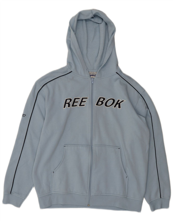 Suéter masculino REEBOK com capuz e zíper gráfico azul médio poliéster