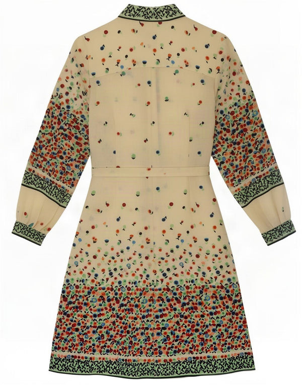 Vestido básico feminino vintage manga comprida UK 10 pequeno floral bege