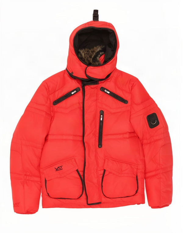 Jaqueta masculina acolchoada com capuz Jack & Jones UK 38 nylon vermelho médio