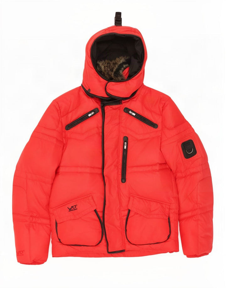 Jaqueta masculina acolchoada com capuz Jack & Jones UK 38 nylon vermelho médio