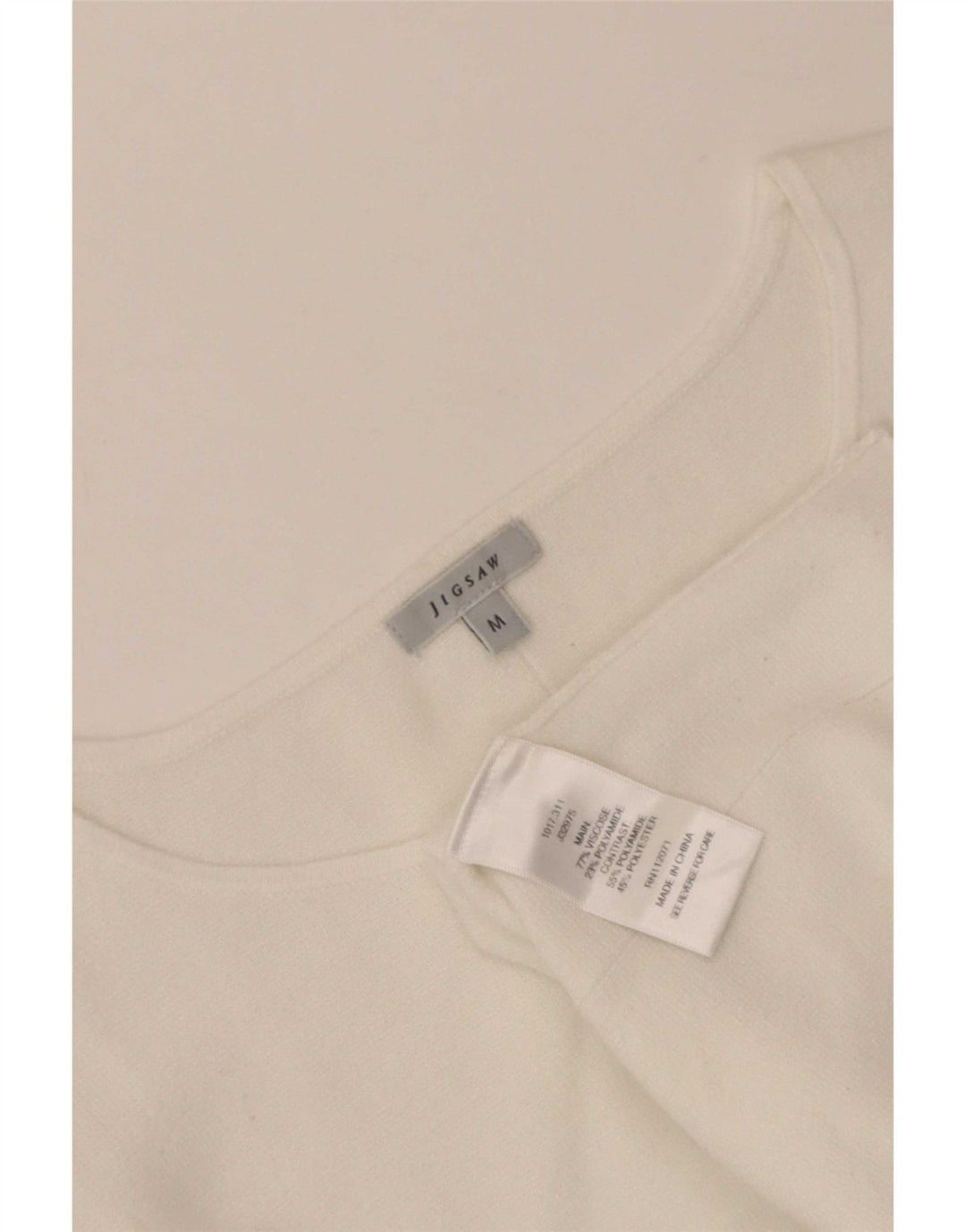 Top feminino Jigsaw manga comprida UK 12 viscose branca média