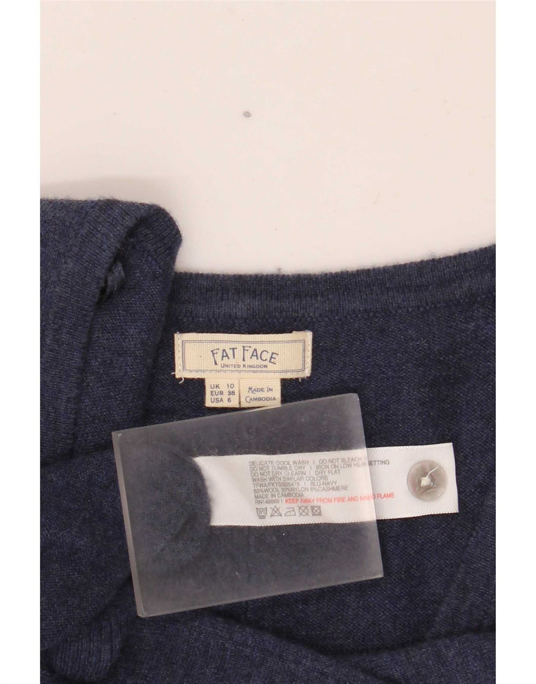 Suéter Cardigan Feminino Fat Face Reino Unido 10 Lã Azul Marinho Pequeno