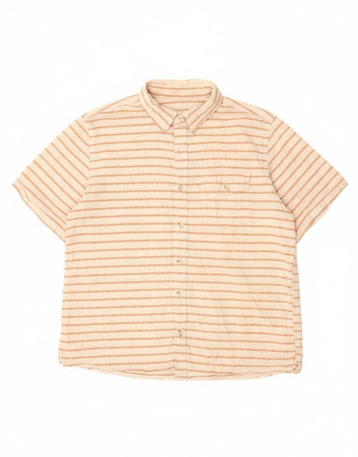 Camisa masculina de manga curta Fat Face grande algodão listrado branco