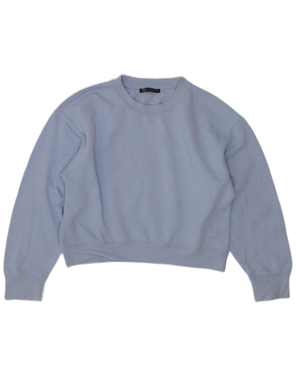 Zara Womens Crop Oversized Moletom Jumper Reino Unido 10 Pequeno Azul