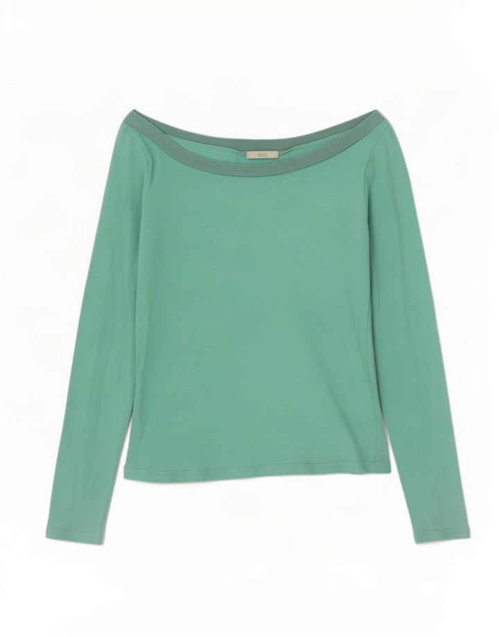 Marks & Spencer Top feminino de manga comprida sem ombro Reino Unido 14 verde médio
