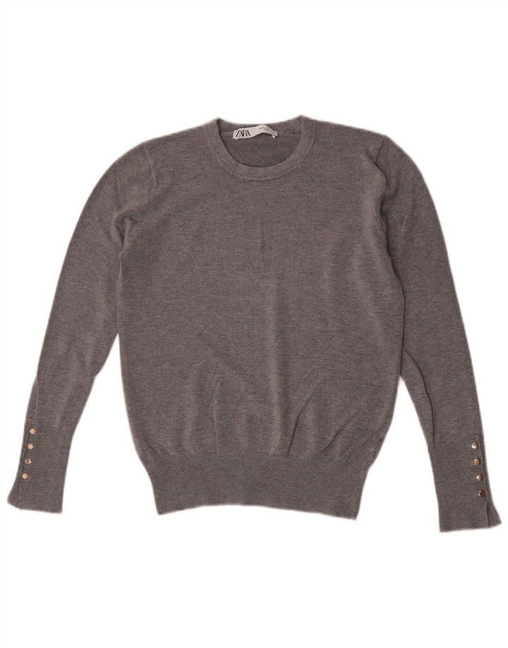 Suéter feminino Zara com gola redonda, Reino Unido 12 cinza médio