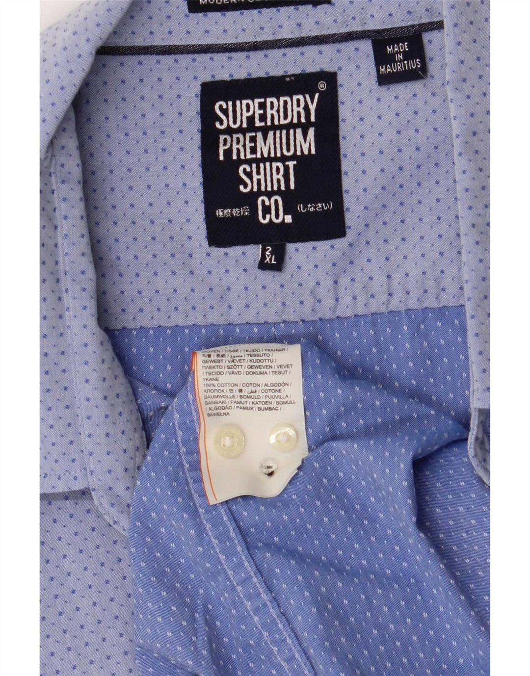 Camisa masculina Superdry 2XL algodão manchado azul