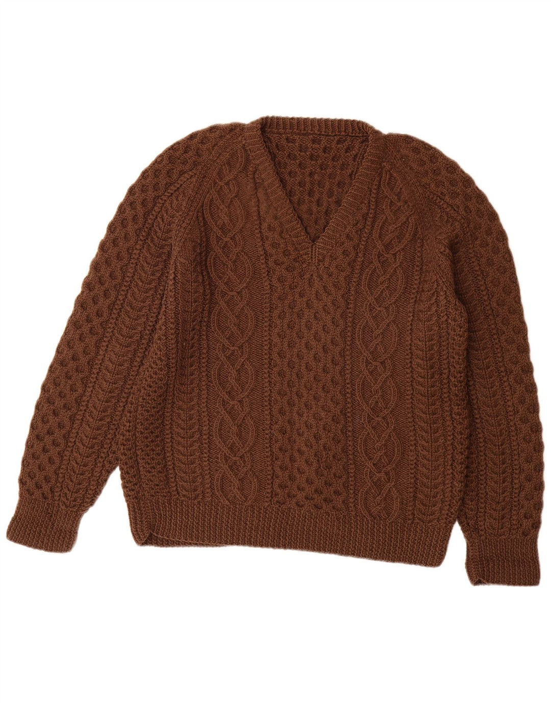 Suéter feminino VINTAGE com decote em V Reino Unido 14 grande marrom