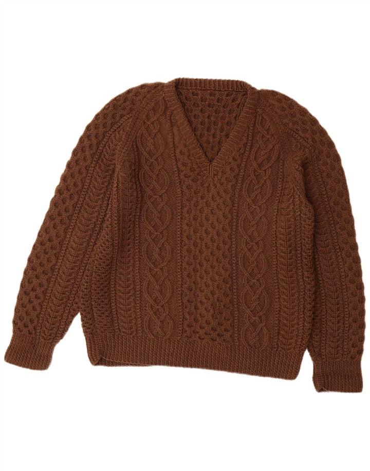 Suéter feminino VINTAGE com decote em V Reino Unido 14 grande marrom