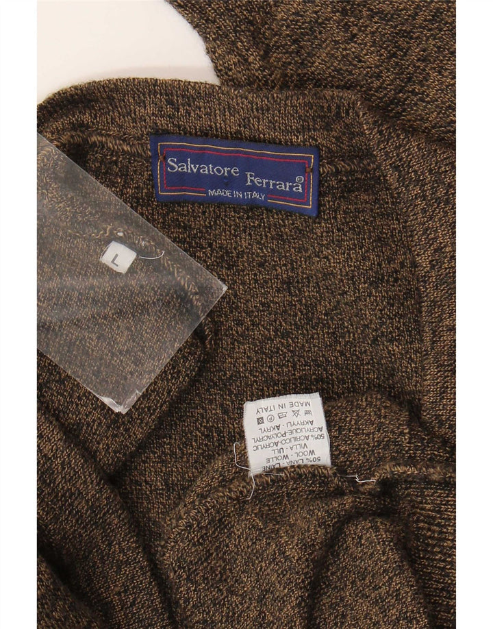 Suéter cardigã masculino vintage grande lã geométrica marrom