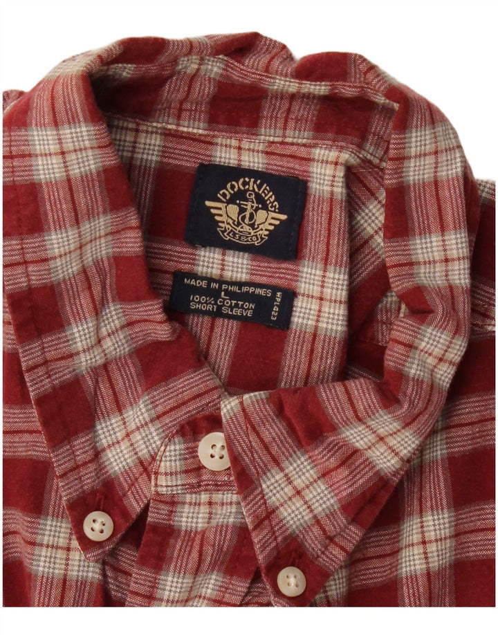 Camisa masculina de manga curta DOCKERS grande algodão xadrez cor de vinho
