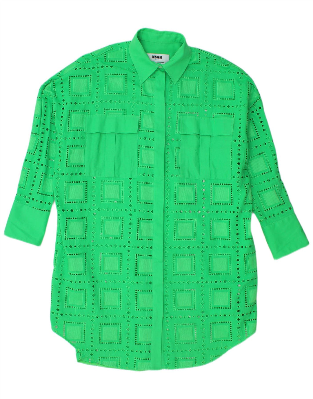 MSGM camisa feminina grande vestido IT 40 algodão geométrico verde médio