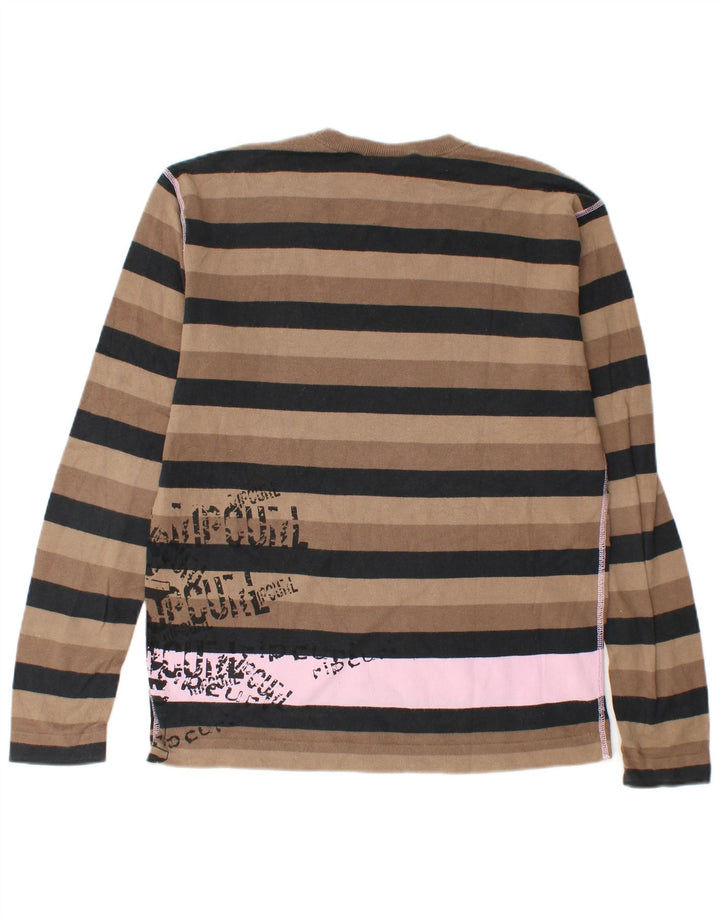 Top gráfico masculino Rip Curl manga comprida algodão listrado marrom médio