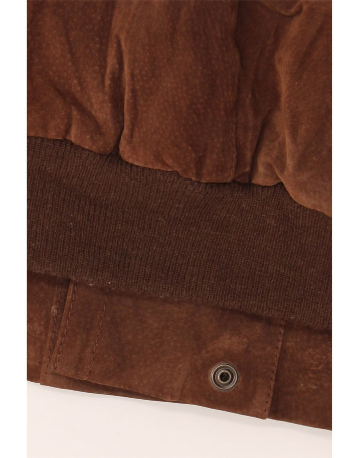 Jaqueta masculina vintage sherpa solta ajuste Reino Unido 44 2XL couro geométrico marrom