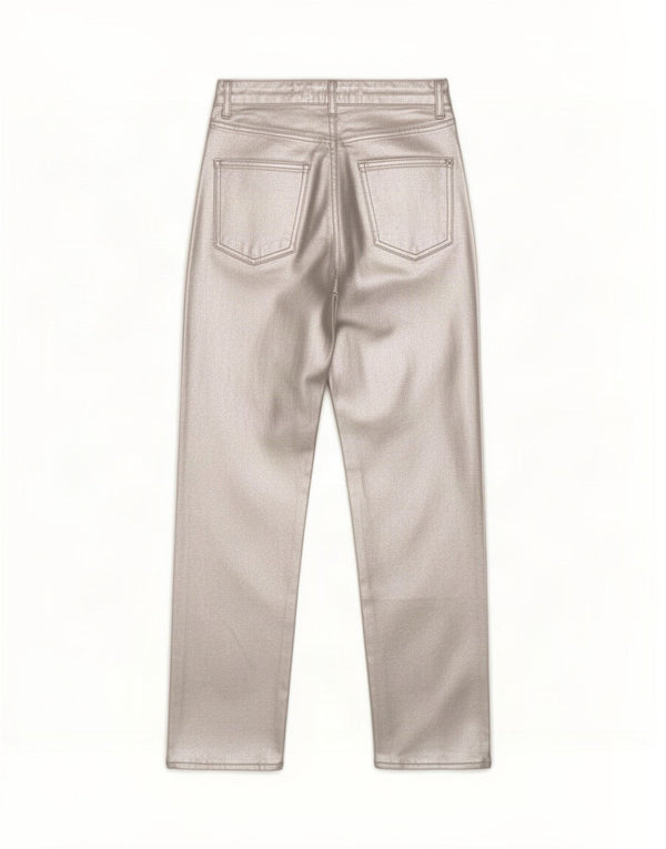 Calça feminina de algodão encerado de cintura alta Zara EU 34 2XS W24 L27 prata