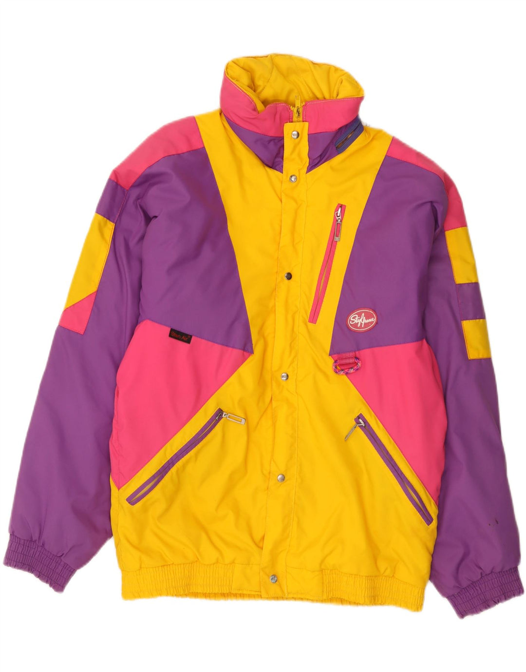 Jaqueta de esqui masculina vintage IT 46 pequena poliamida colorblock multicolorida
