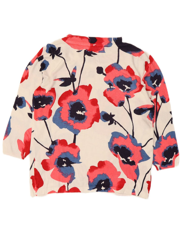 Suéter feminino Marks & Spencer com gola canoa Reino Unido 14 médio branco floral