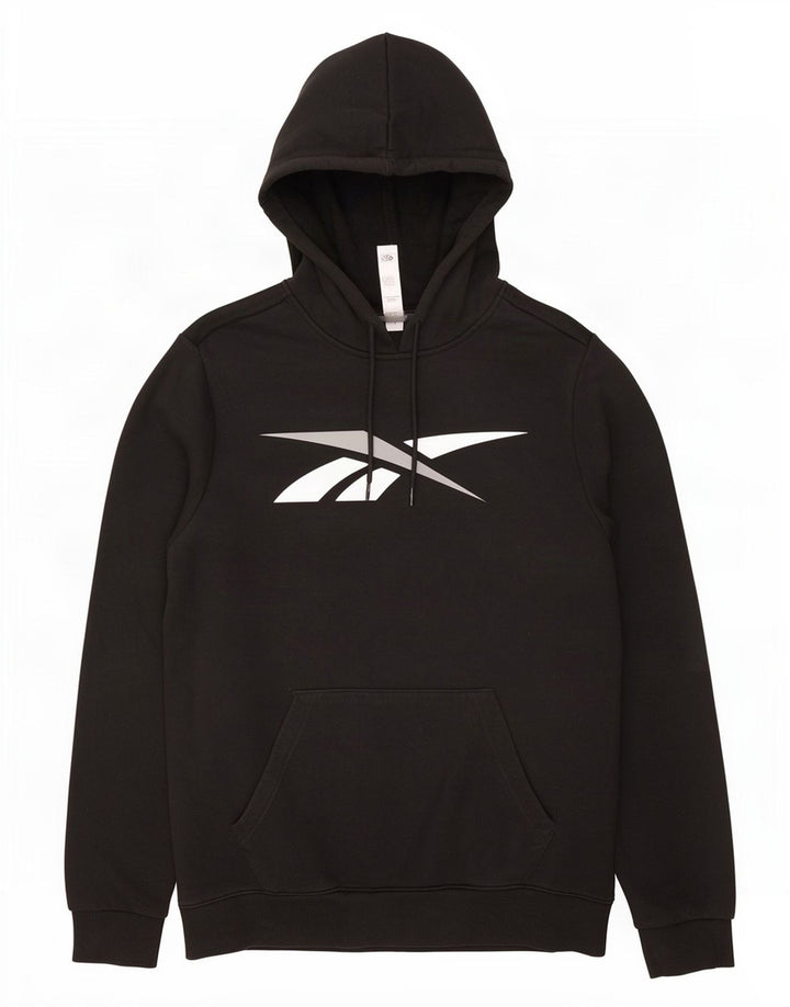 Reebok Mens Graphic Hoodie Jumper Médio Algodão Preto
