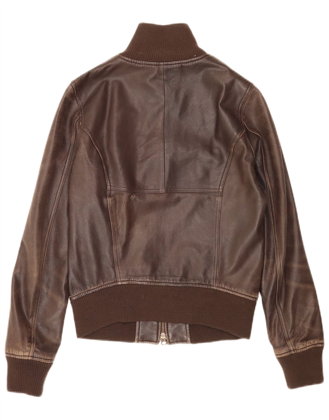 Jaqueta bomber feminina Sisley de couro UK 6 XS couro marrom