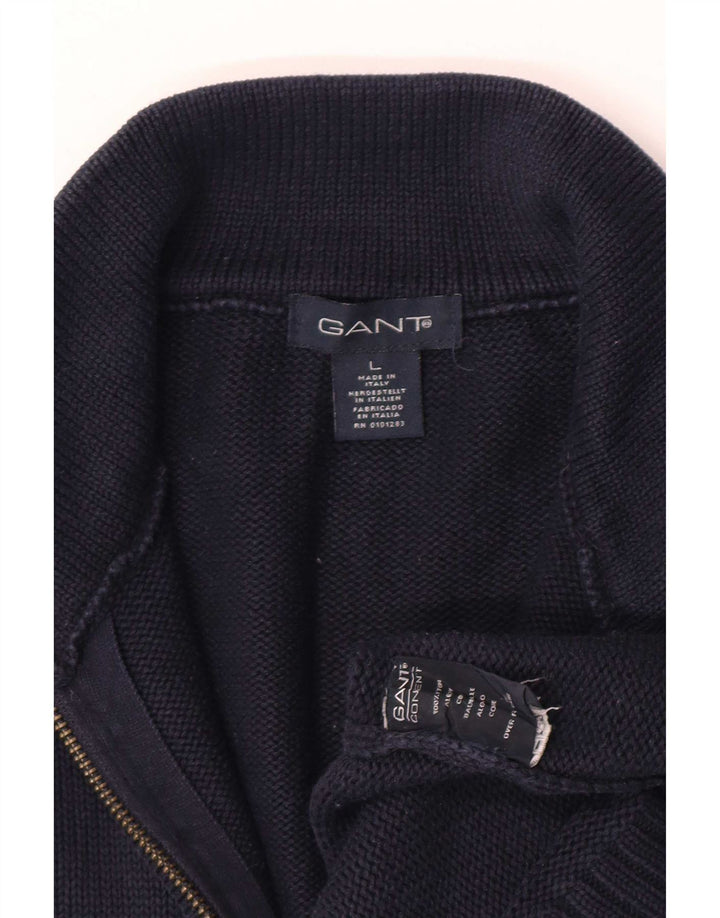Suéter cardigã masculino Gant grande algodão azul marinho