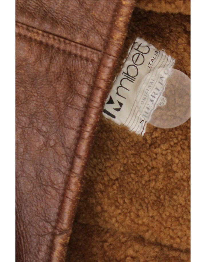 Jaqueta masculina vintage de shearling IT 52 XL marrom shearling
