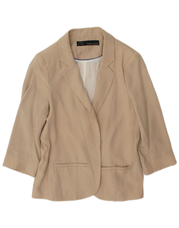 Jaqueta blazer aberta manga 3/4 feminina Zara Reino Unido 14 grande algodão bege