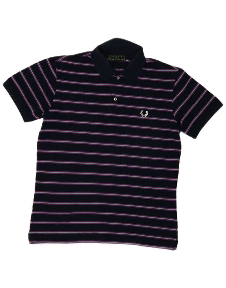 Camisa pólo masculina FRED PERRY grande algodão listrado azul marinho