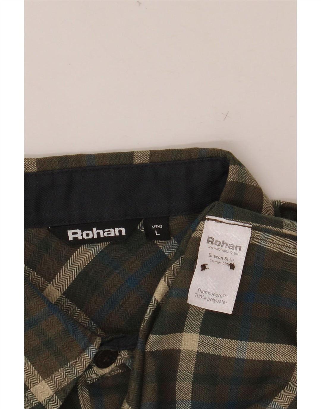 Camisa masculina de flanela ROHAN grande poliéster xadrez cáqui