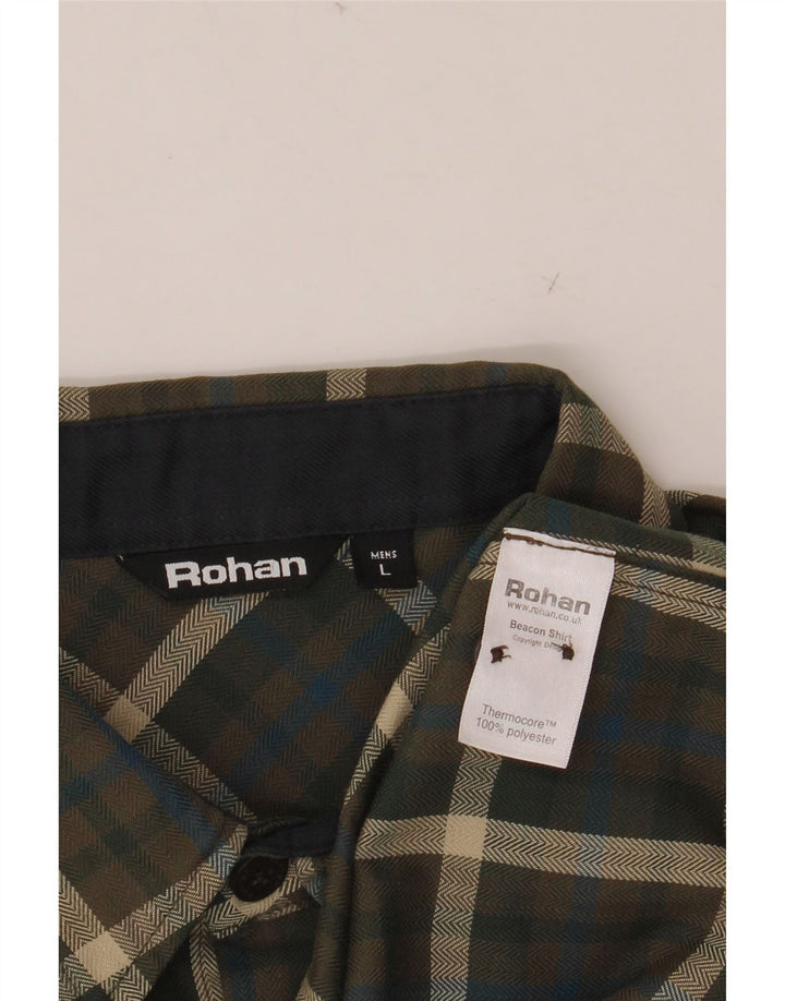 Camisa masculina de flanela ROHAN grande poliéster xadrez cáqui
