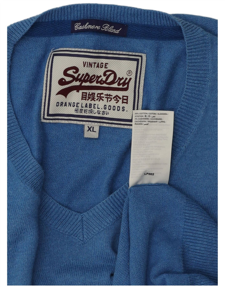 Suéter masculino Superdry com decote em V XL azul algodão
