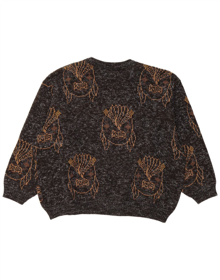 Suéter feminino VINTAGE com gola redonda e gola redonda UK 18 XL preto manchado