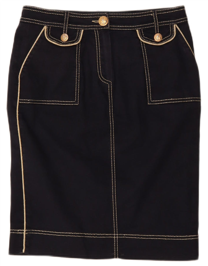 Saia jeans feminina Clips W30 algodão azul marinho médio