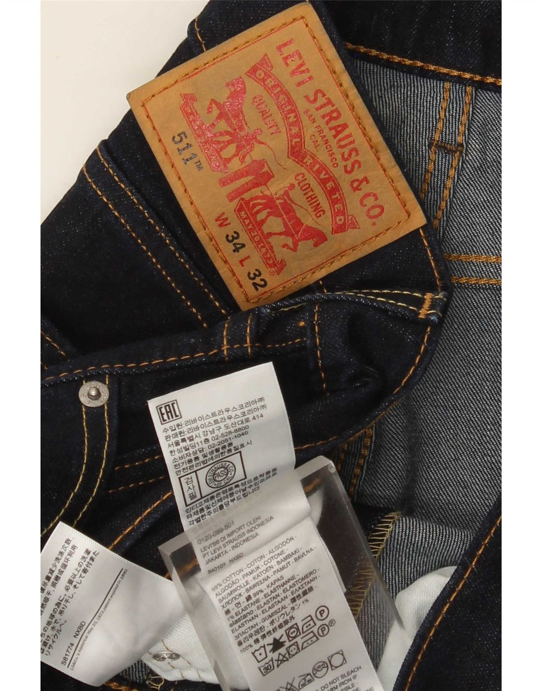 Levi's Masculino 511 Slim Jeans W34 L29 Azul Marinho Algodão