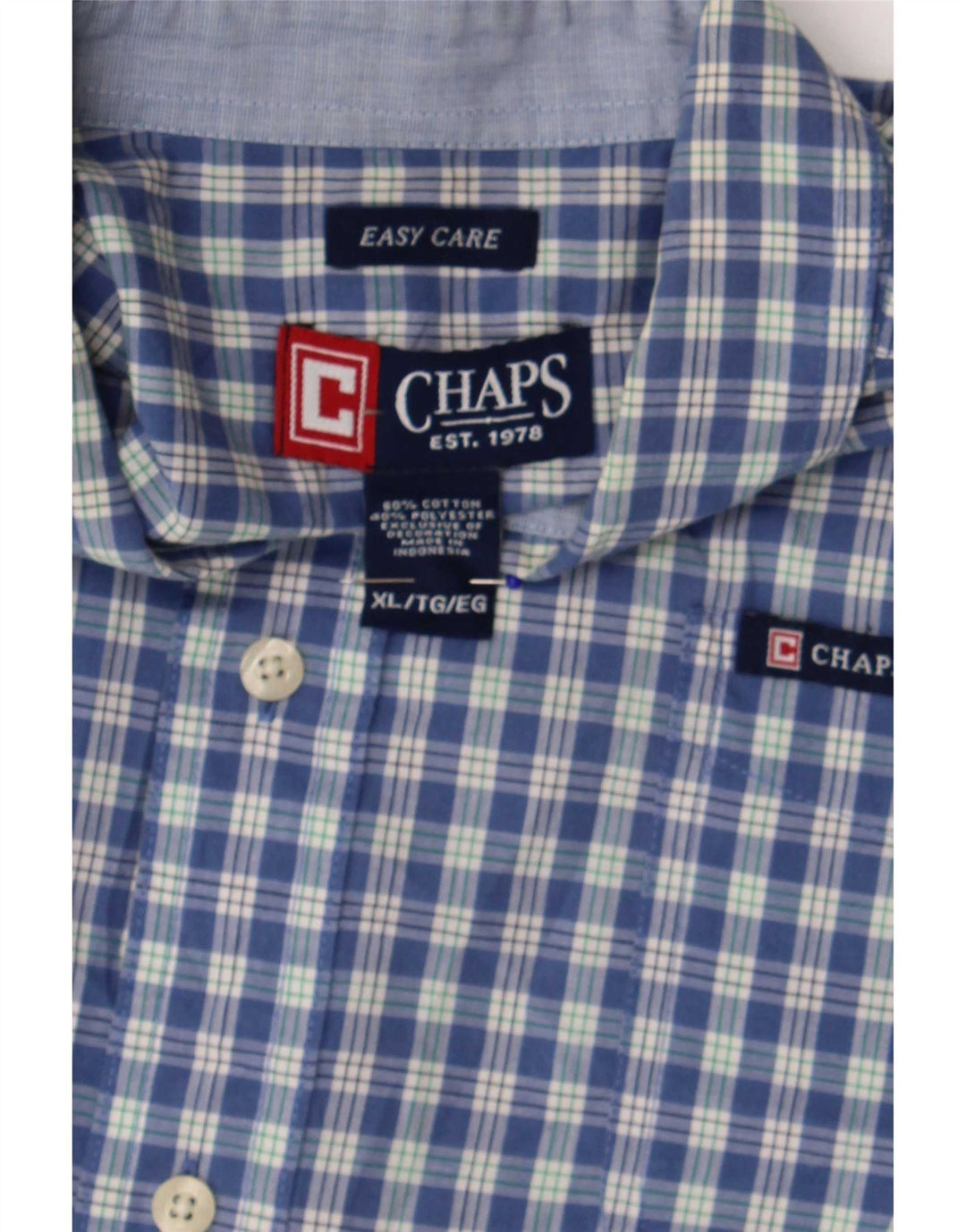 Camisa masculina de manga curta Chaps Easy Care XL azul xadrez algodão