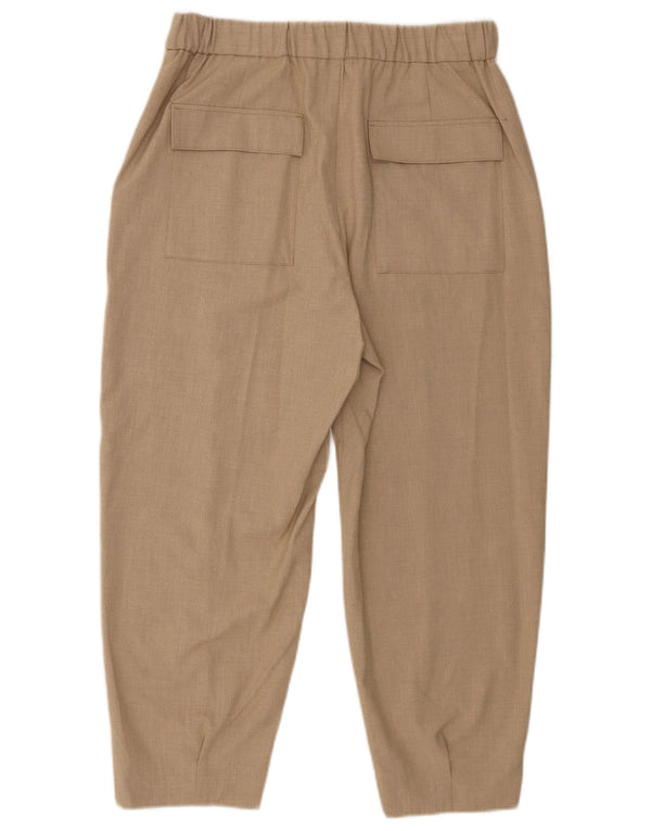 Calça feminina Zara cintura alta cortada média W28 L23 poliéster bege