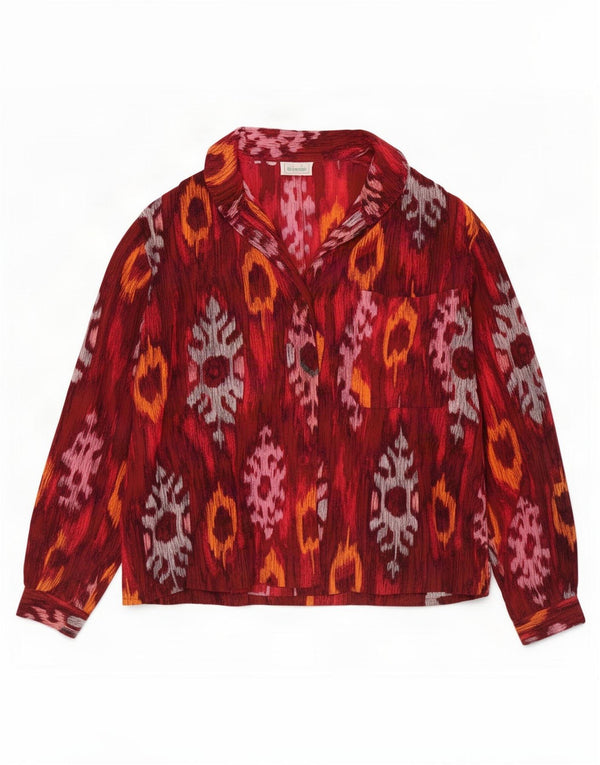 Blusa Camisa Feminina Benetton UK 12 Médio Vermelho Ikat