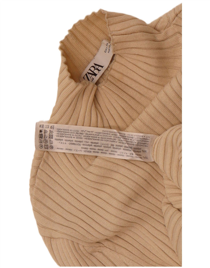 Suéter feminino Zara com gola tartaruga e gola alta Reino Unido 12 viscose bege médio