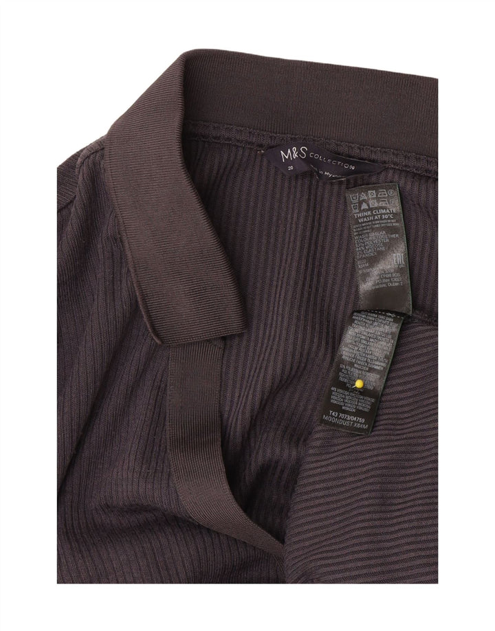 Camisa pólo feminina de manga comprida Marks & Spencer UK 20 2XL cinza poliéster