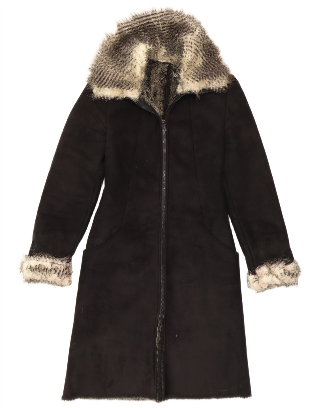 Sobretudo Sherpa feminino vintage IT 40 pequeno preto