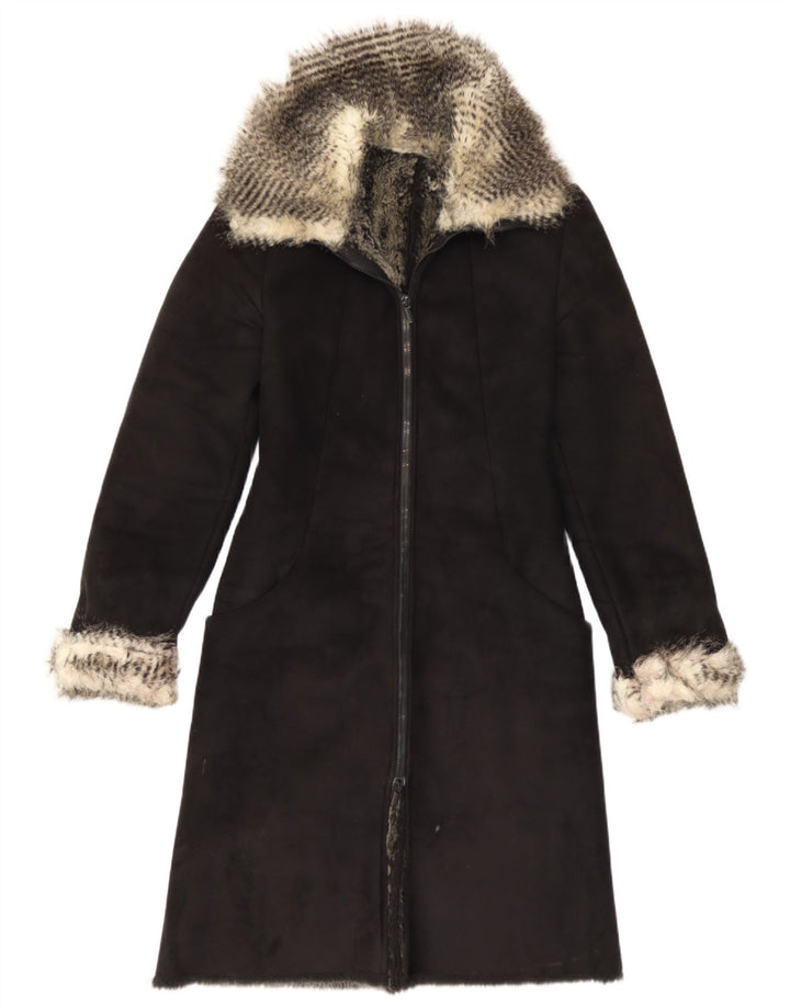 Sobretudo Sherpa feminino vintage IT 40 pequeno preto