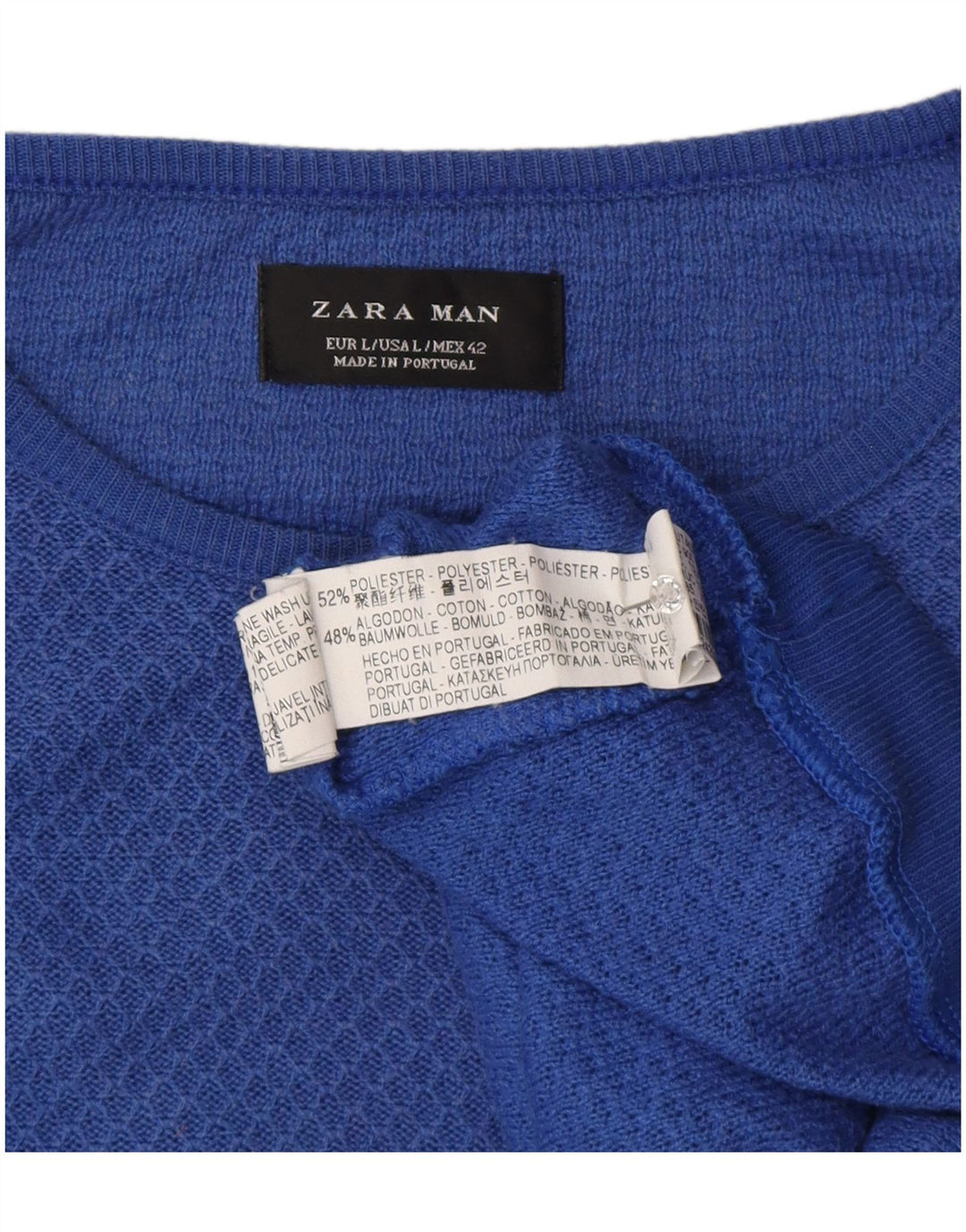 Zara Suéter masculino com gola redonda grande poliéster azul